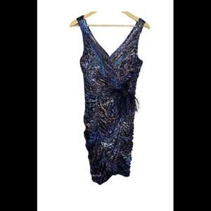 👠👗💙Cache Faux Wrap Blue  Animal Print Dress Size 8 Poly Spandex